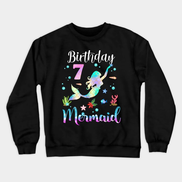 7 Years Old Birthday Mermaid Happy 7th Birthday Crewneck Sweatshirt by Vintage White Rose Bouquets